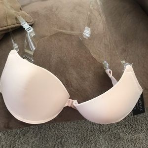 Clear strap bra nude